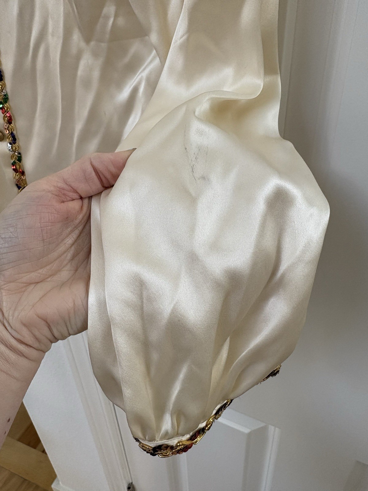 Vintage Maggy London 100% Silk Sequin Blouse Button Up Champagne Color M/L
