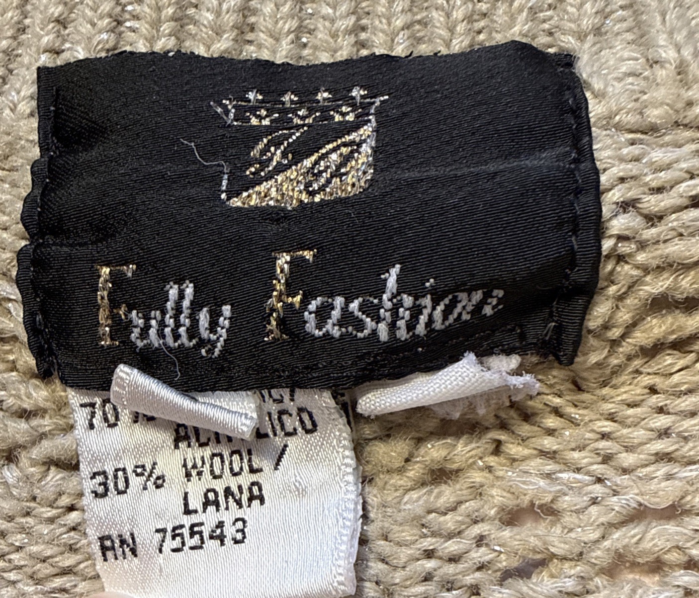 Vintage Fully Fashion Crochet Knit Appliqué Metallic Cardigan Wool Blend S-M