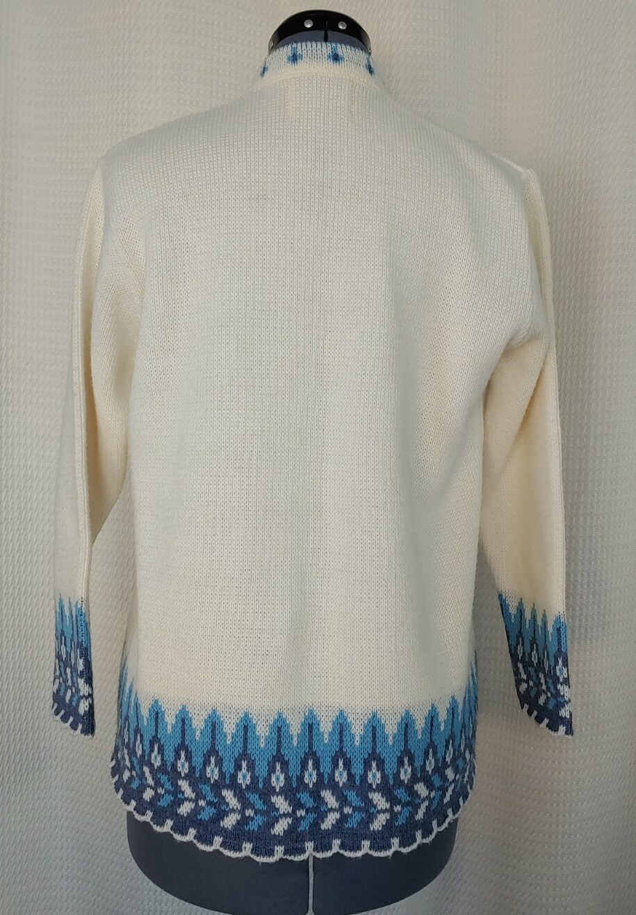 Vintage Jersild Cream Sweater Cardigan with Blue Accents Size 40/US Size Large