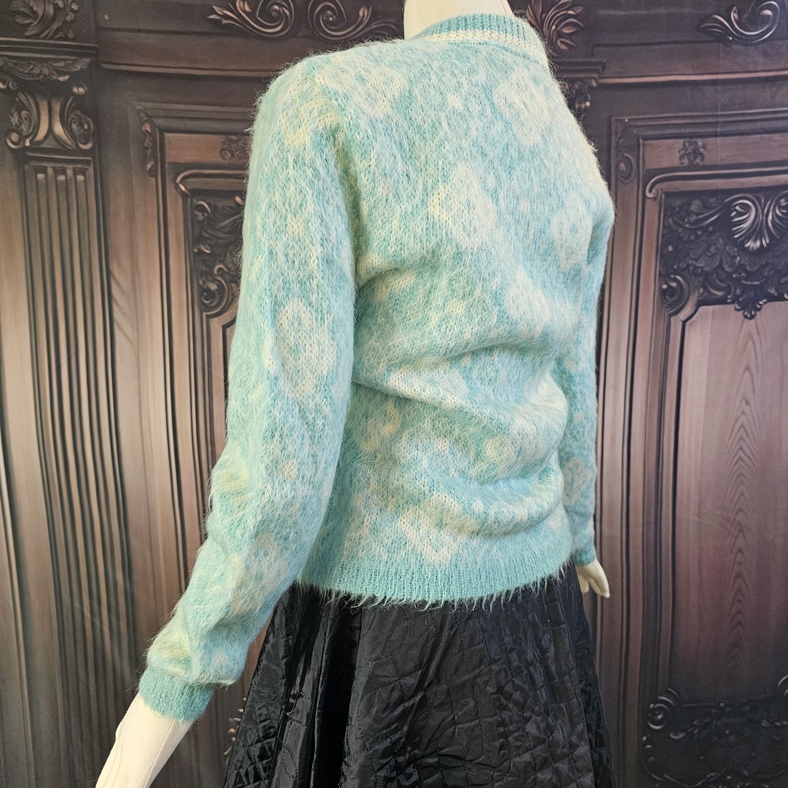 Vintage 1960s Icey Blue Mohair Sweater Wool Fuzzy V neck Rare Collectors Sabra