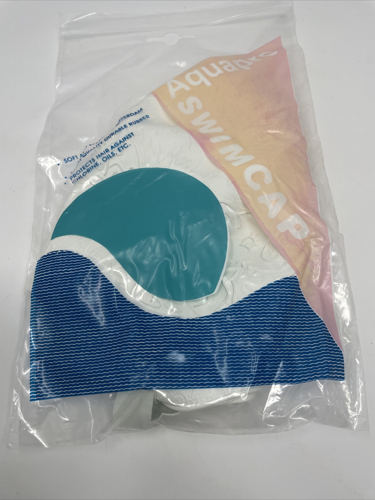 Vintage AquaPro Rubber Swim Cap White Monkeys Lion Textured Pattern Retro Childs