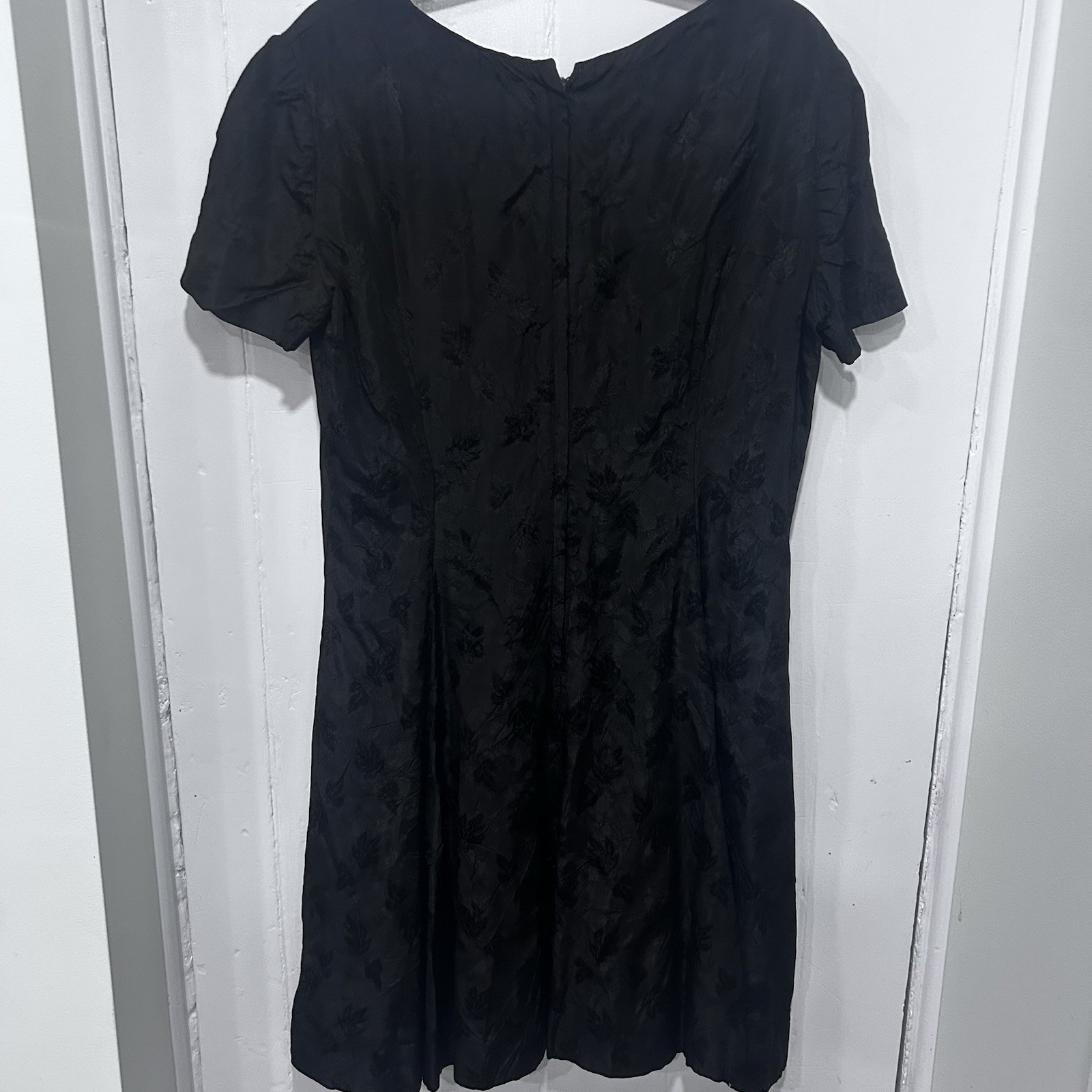 Vintage Hand Sewn Textured Black Jacquard Cocktail Day Dress Unique 1 Of Kind!