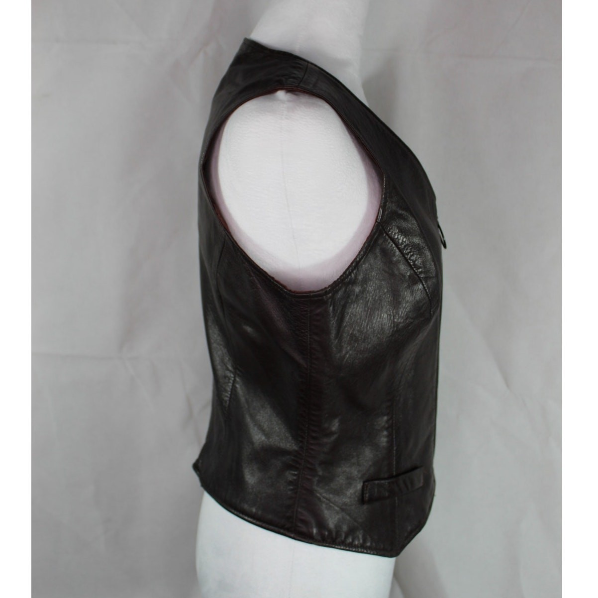 Vintage Nanette Lepore Brown Leather Fitted Vest Top Flattering Black Zipper 10