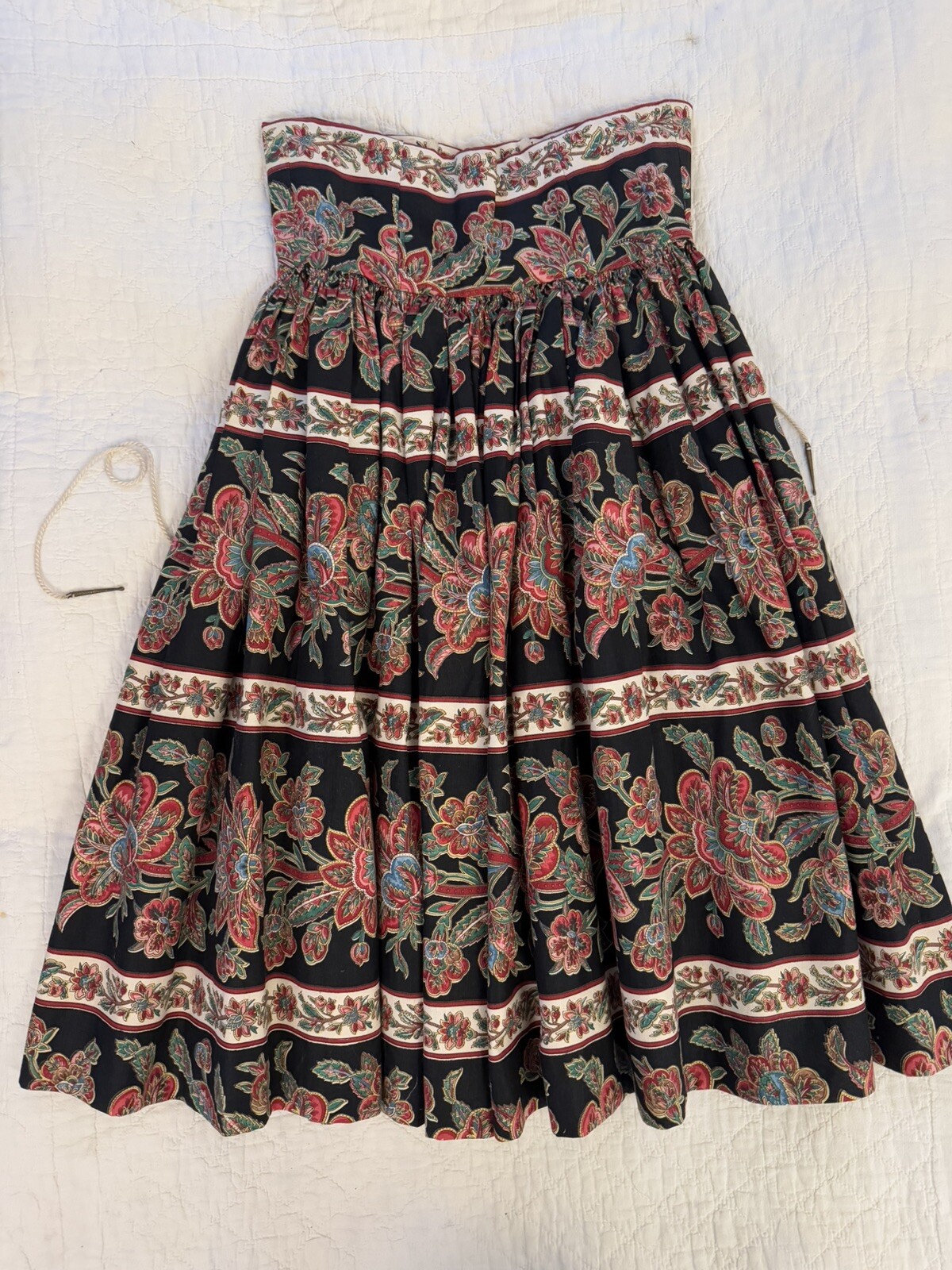 70s 80s Jean Gerard French Provincial Midi Corset Skirt w Boning Folk Paris
