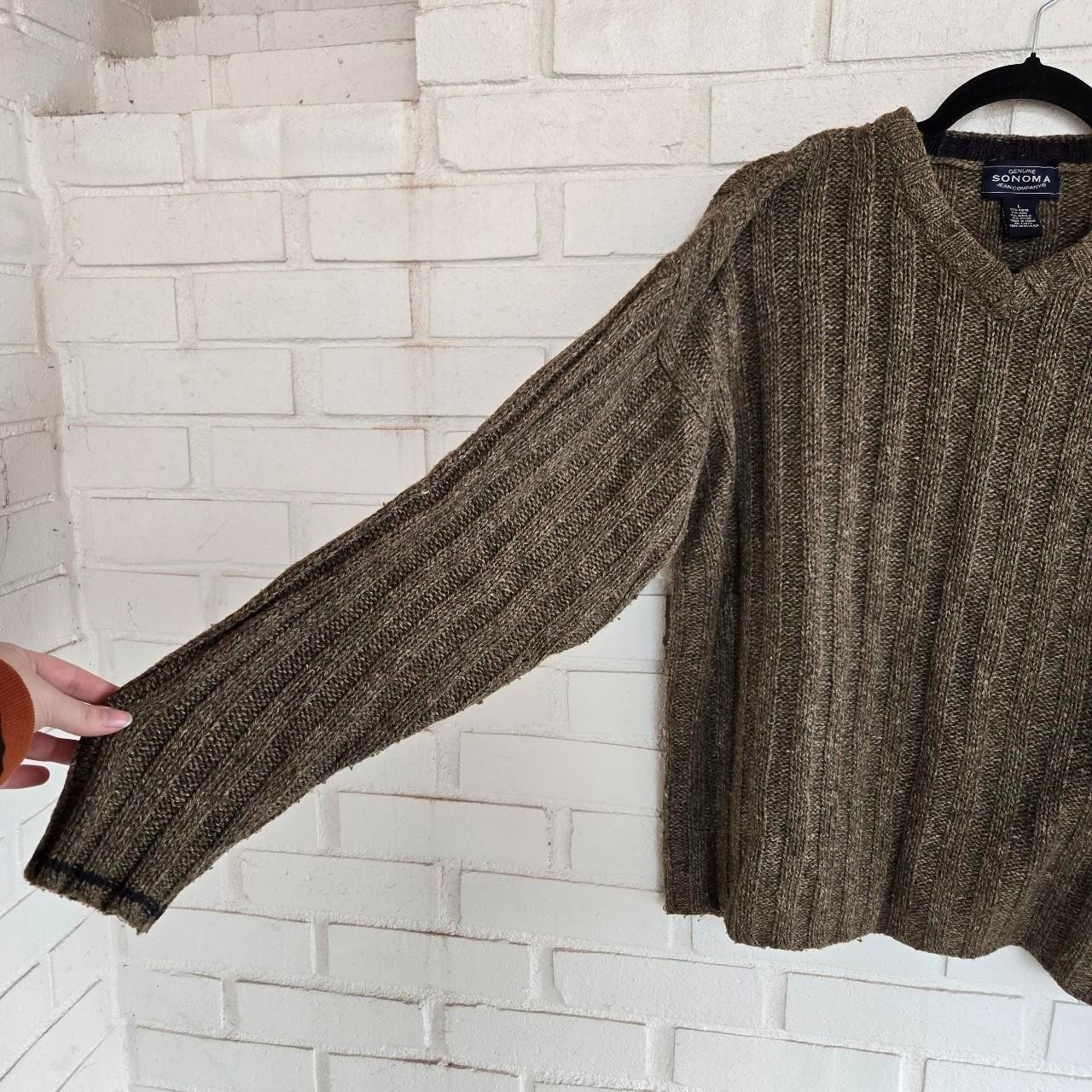 Vtg 90s Y2K Cotton Wool Blend Knit Sweater, Earthy, Brown, Vneck, Sonoma, Size L