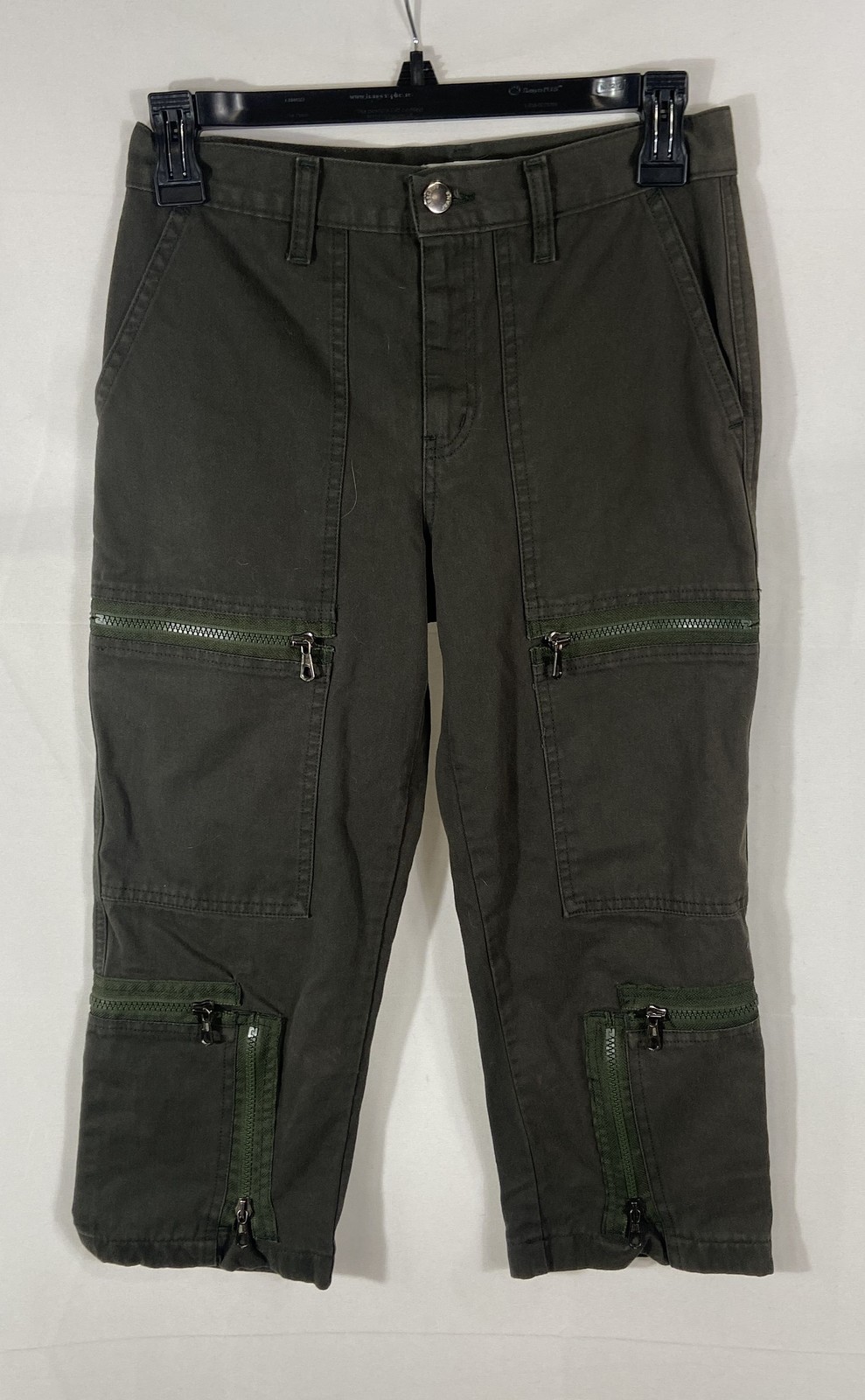 Moschino Jeans Womens Olive Green Vintage Y2K Cropped Multi-Zip Cargo Pants Sz 4