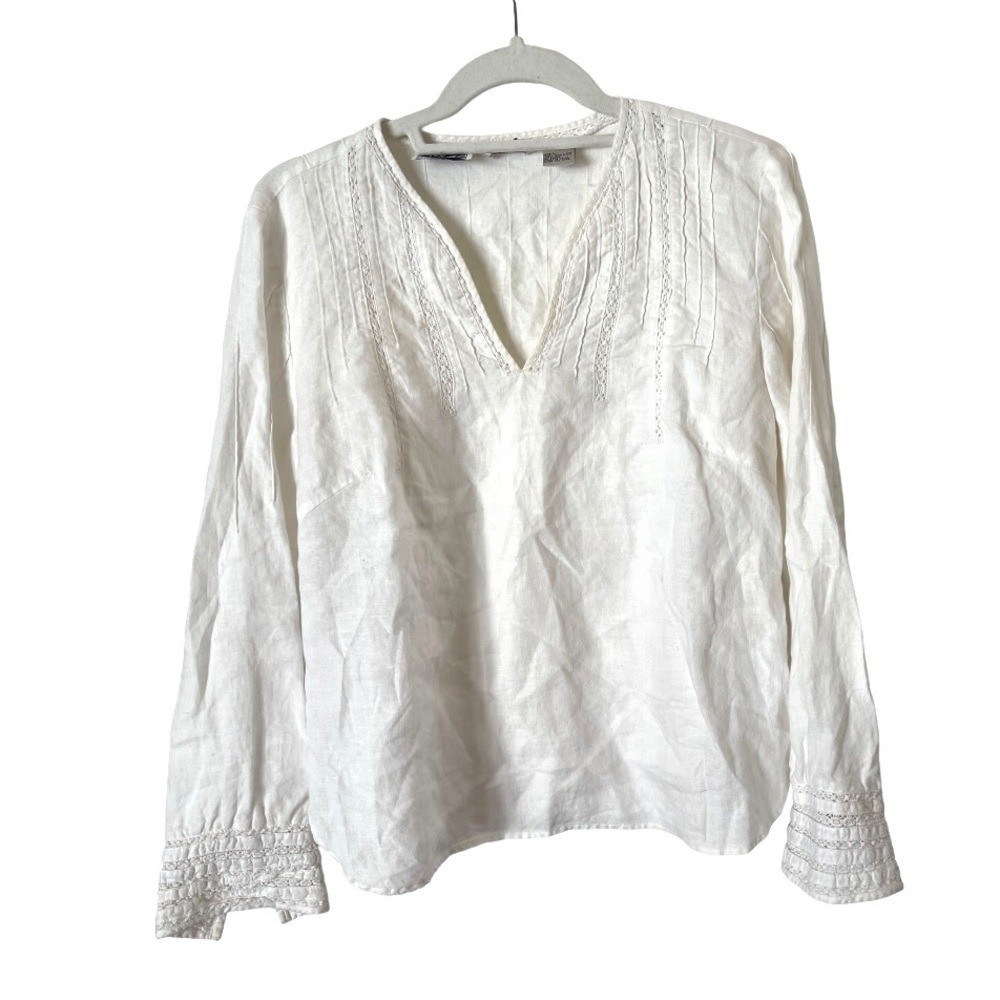Edward 100% Irish Linen Vintage V-Neck Cottagecore Blouse L