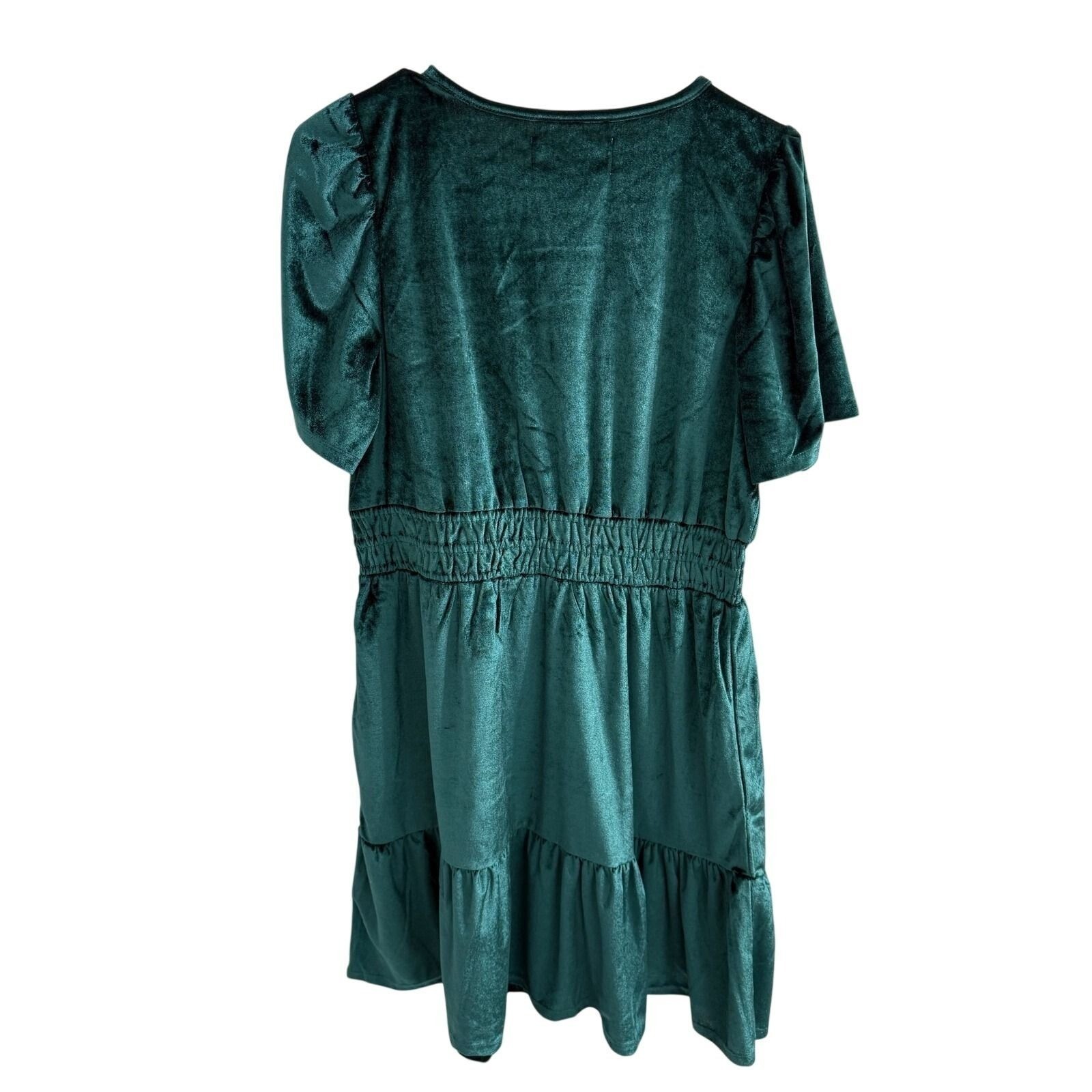French Connection Emerald Green Velvet Mini Dress Smocked Waist VNeck NWT Medium