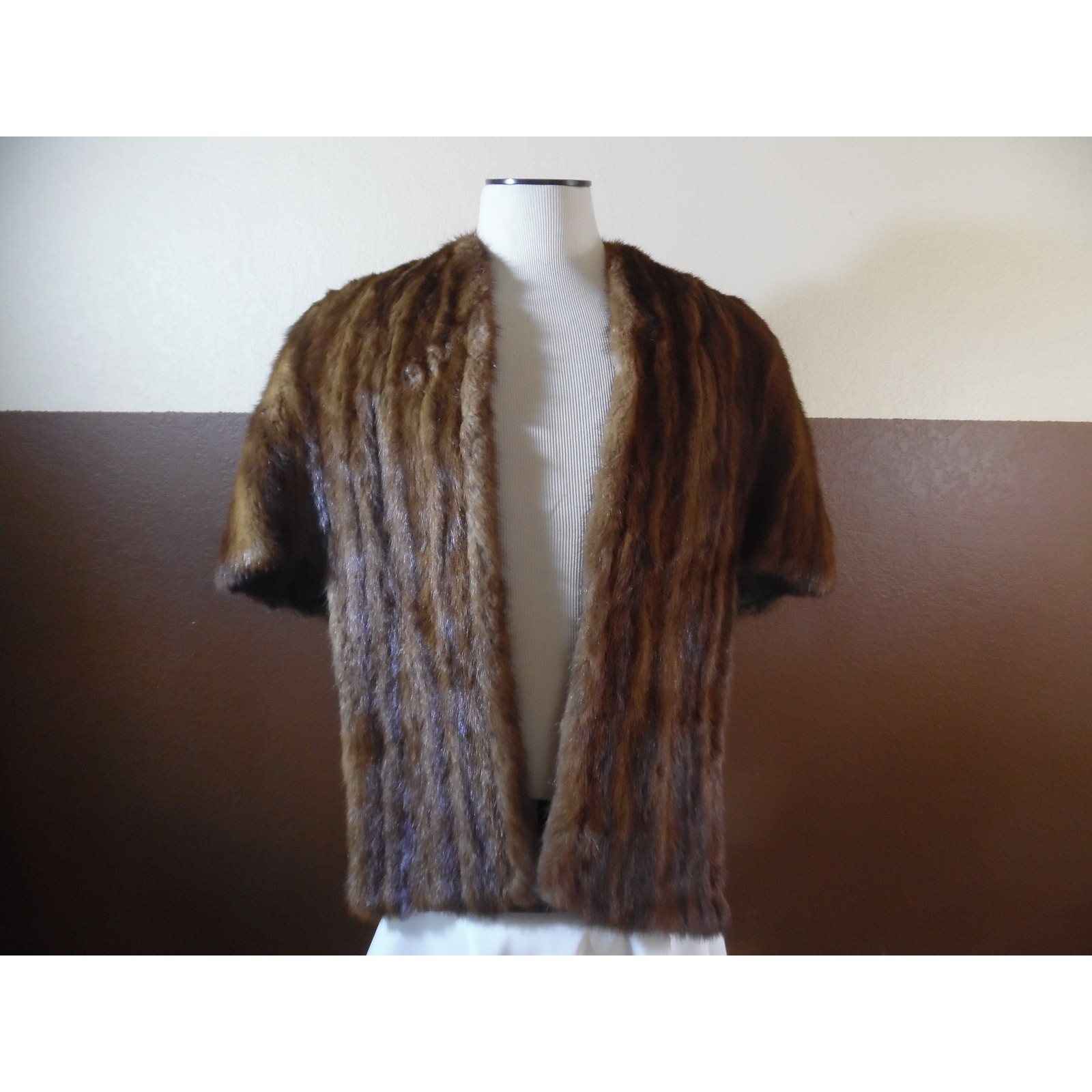 Long Fur Stole Cape Shawl Shoulder Wrap Brown J. Shifang Napa CA Mink?