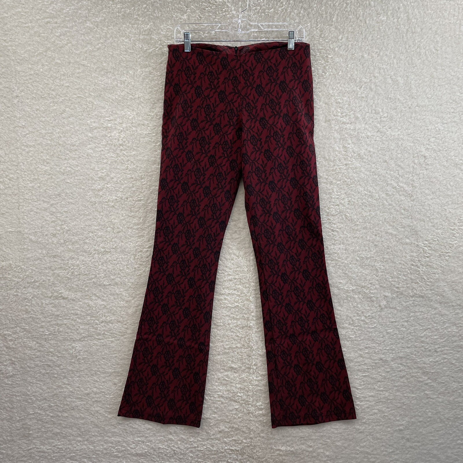 90s Y2K Vintage Pants 10 29 Red Floral Lace Bootcut Flare Cyber Grunge Goth Punk