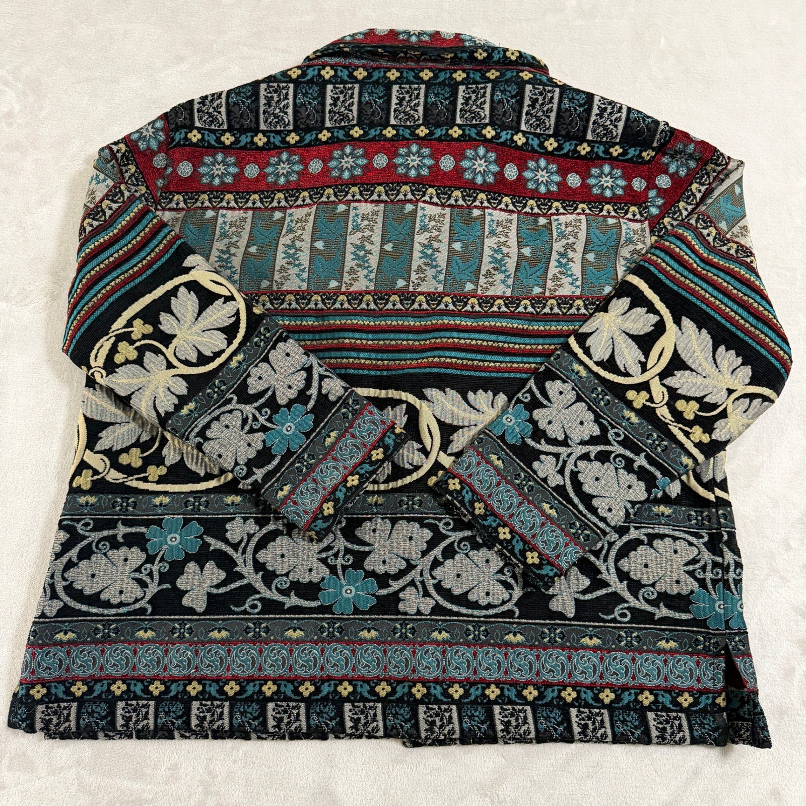 Vintage Chicos Design Tapestry Jacket Womens Size 3 XL Floral Woven Boho