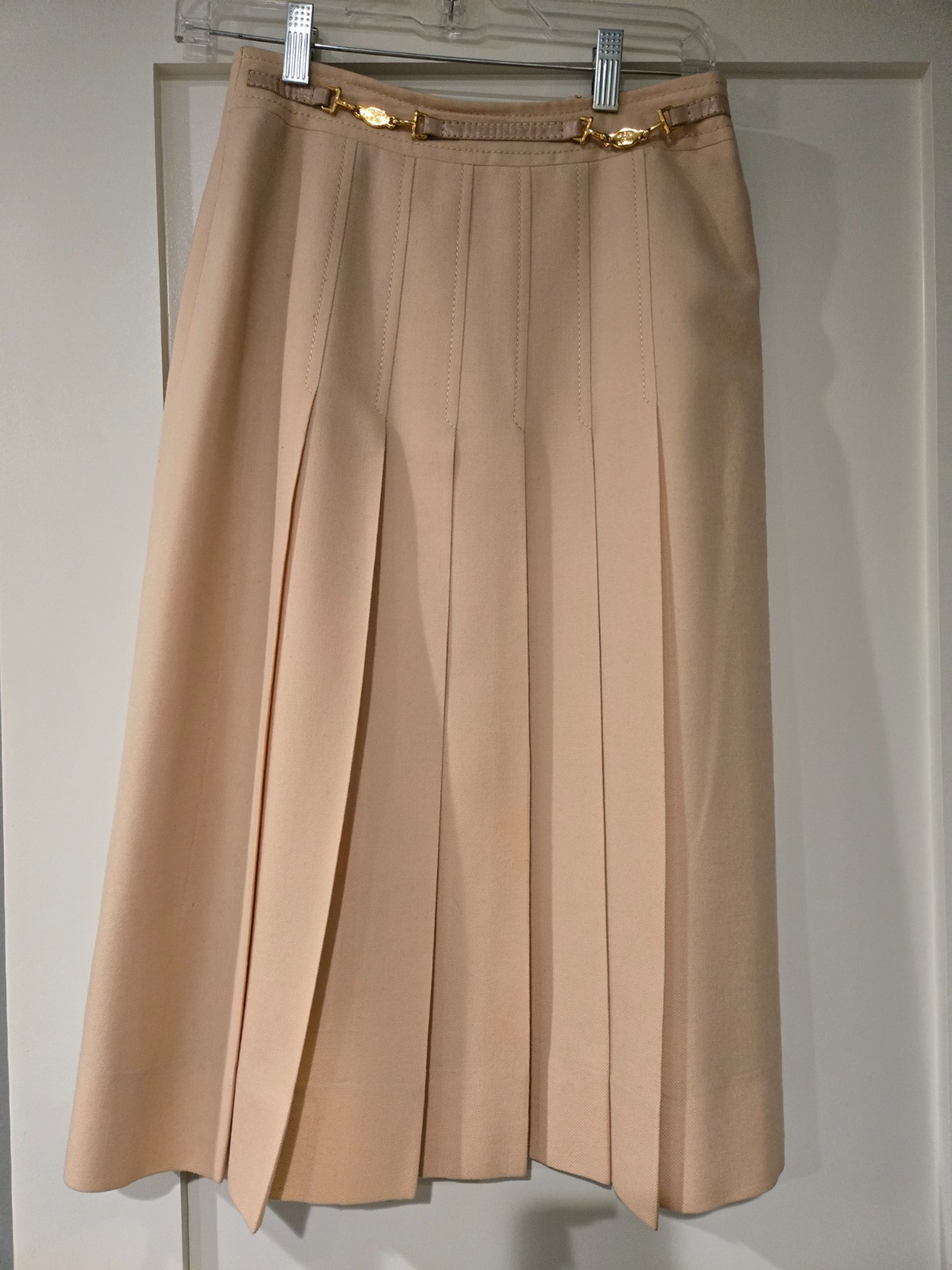 Vintage Celine 70s Wool Horsebit Beige Pleated Skirt size 40