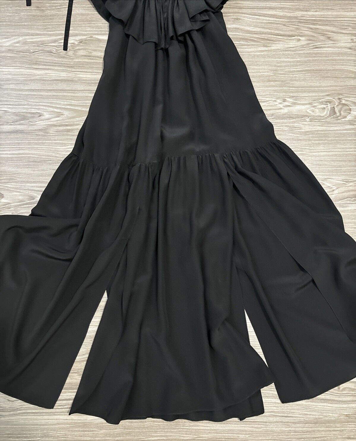 VINTAGE MAGGIE LONDON BLACK SILK DRAPED DRESS WITH SLITS