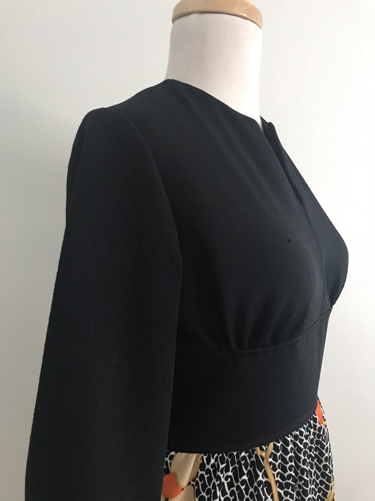 Vintage It’s Better Size XS/S Black Floral Acrylic Double Knit Maxi Dress