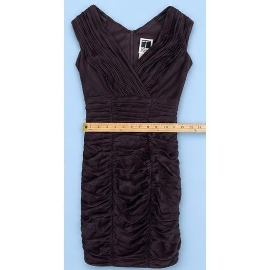 Vintage 90’s Tadashi Women’s Brown Ruched Bodycon Dress V-Neck Cocktail SizeXS