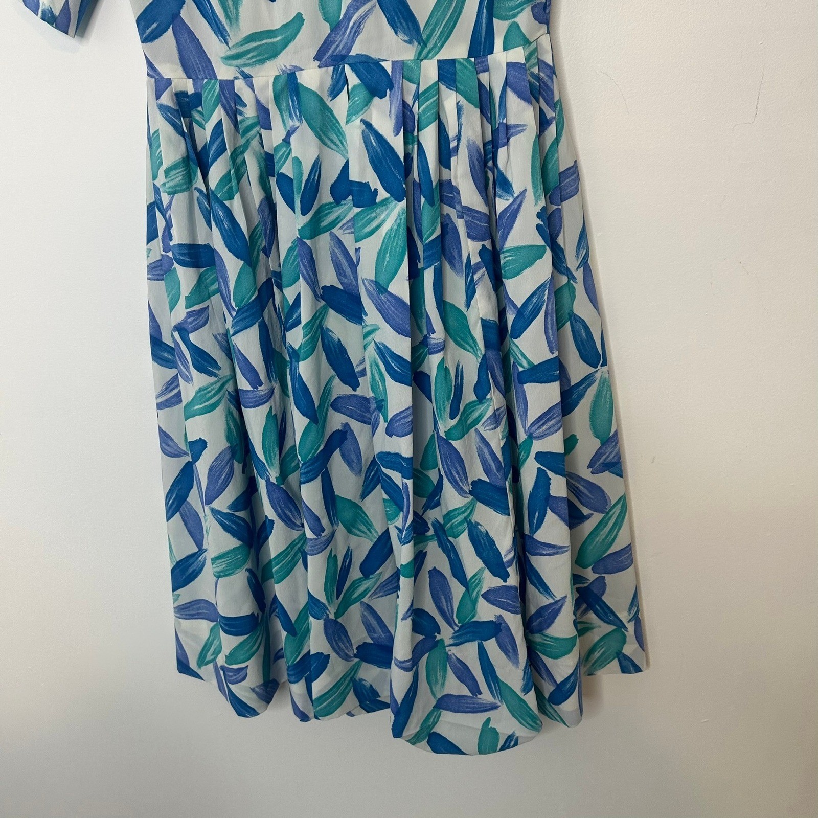 Vintage 80’s Floral Shirt Dress Women 6 Blue Teal Leaf Print Vintage Knee Length