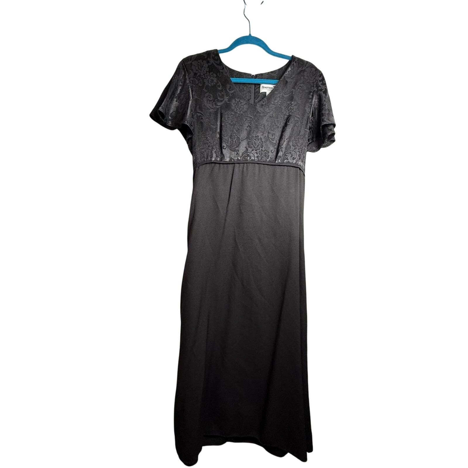 Vintage 90s Y2K Another Thyme Floral Satin Black Dress Whimsigoth Large/XL