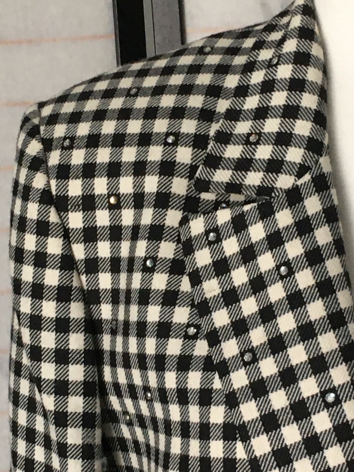 VTG John Meyer Of Norwich Blazer Coat Jacket Sz 12 Houndstooth Wool Embellished