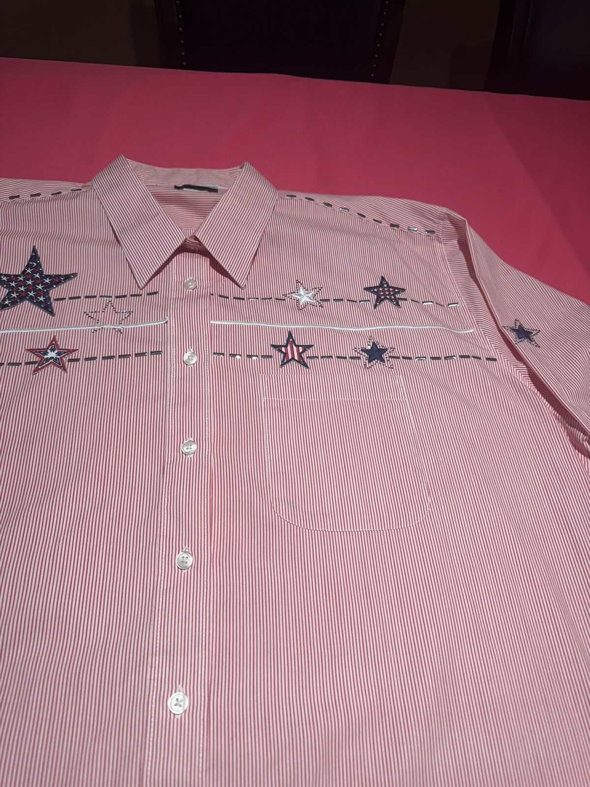 New Without Tag Patriotic Blouse Red White Blue Stars Stripes Sz XL