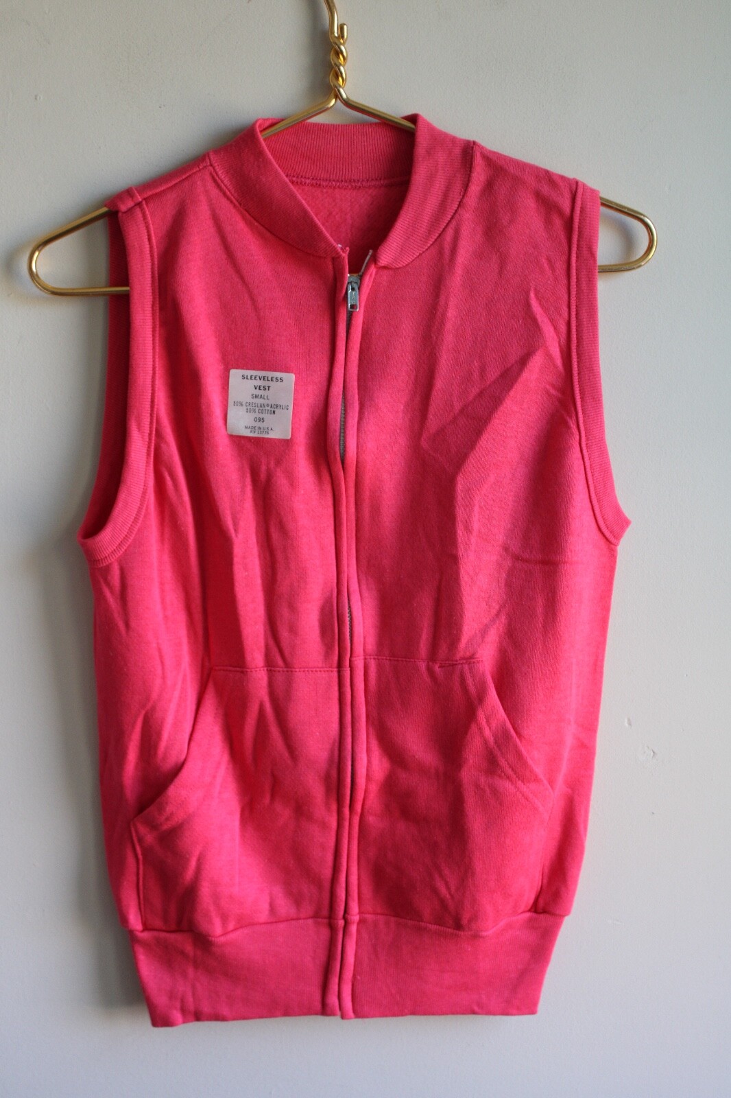 Vtg NOS Pannill S Pink Zip Front Creslan Cotton Sweatshirt Sleeveless Vest
