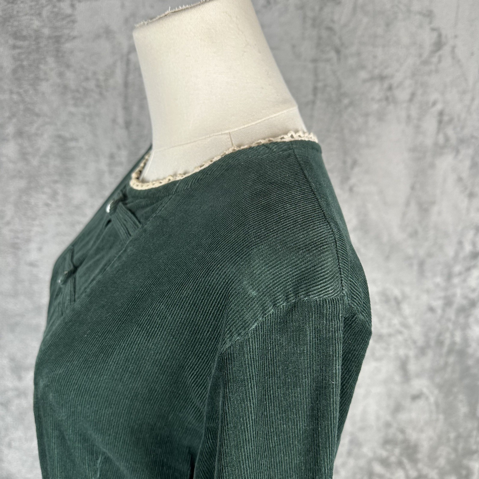 Vintage Corduroy Green Midi 10P Dress Renaissance Festival Prairie Boho Cottage