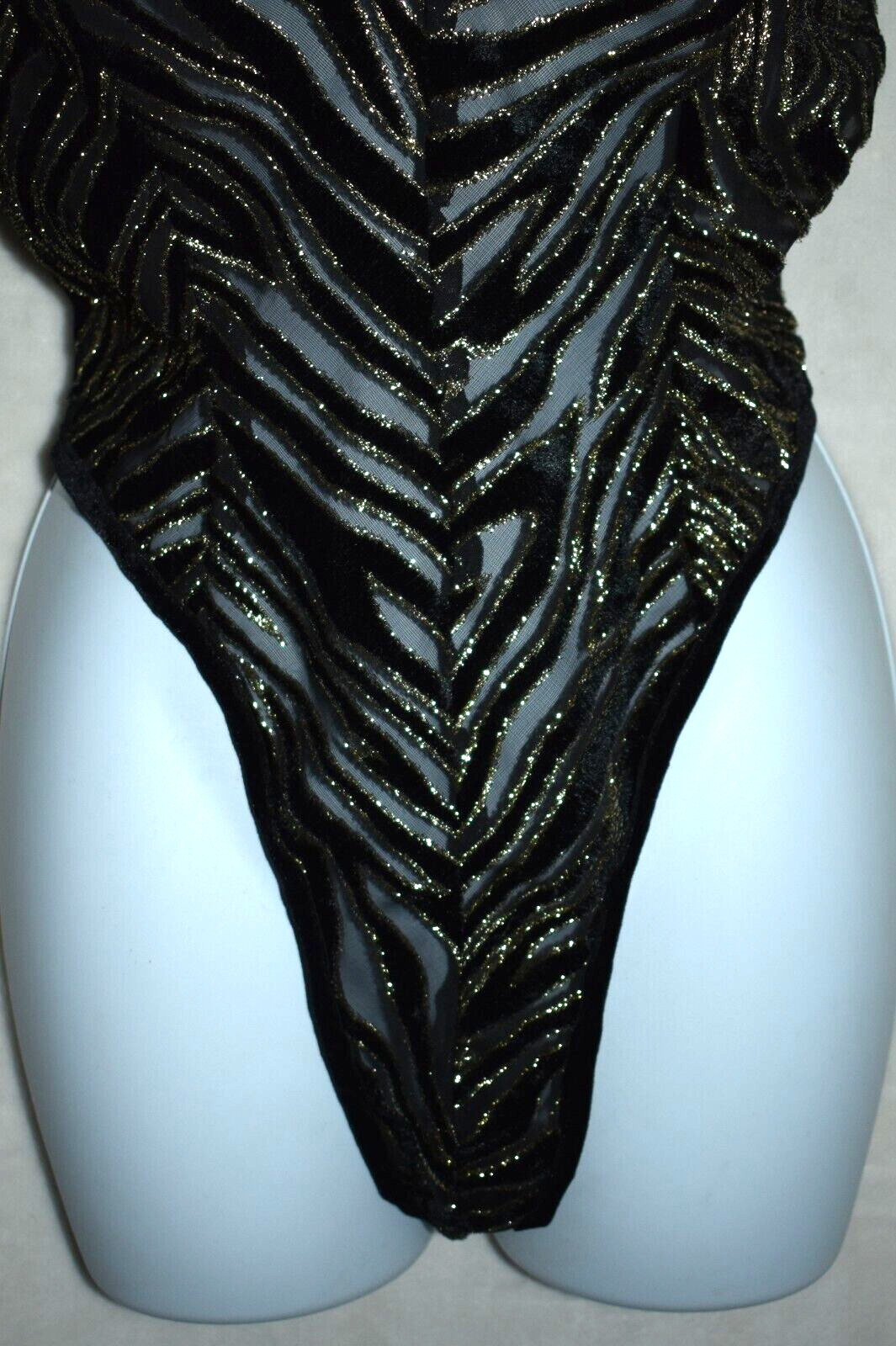 Vintage MAIDENFORM Velvet Gold Metallic Mesh Bodysuit Slip Teddy sz S