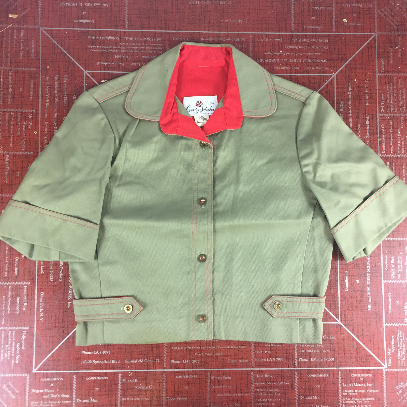 Vintage 50s 60s Country Suburbans Woolite Canvas Green Jacket Shirt Atomic Retro