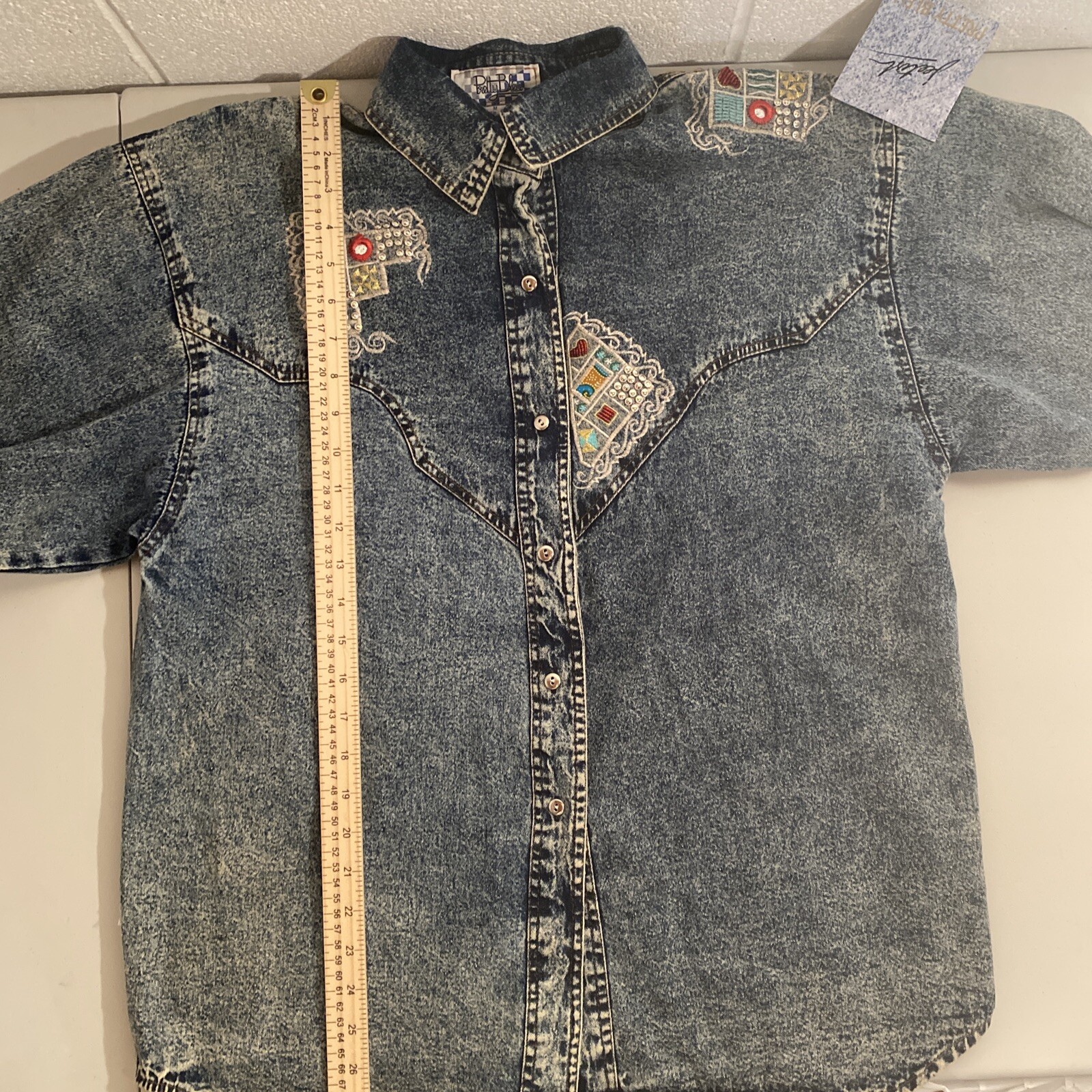 80s Vintage Embroidered Embellished Buttons Med Western Denim Shirt Jacket NWT