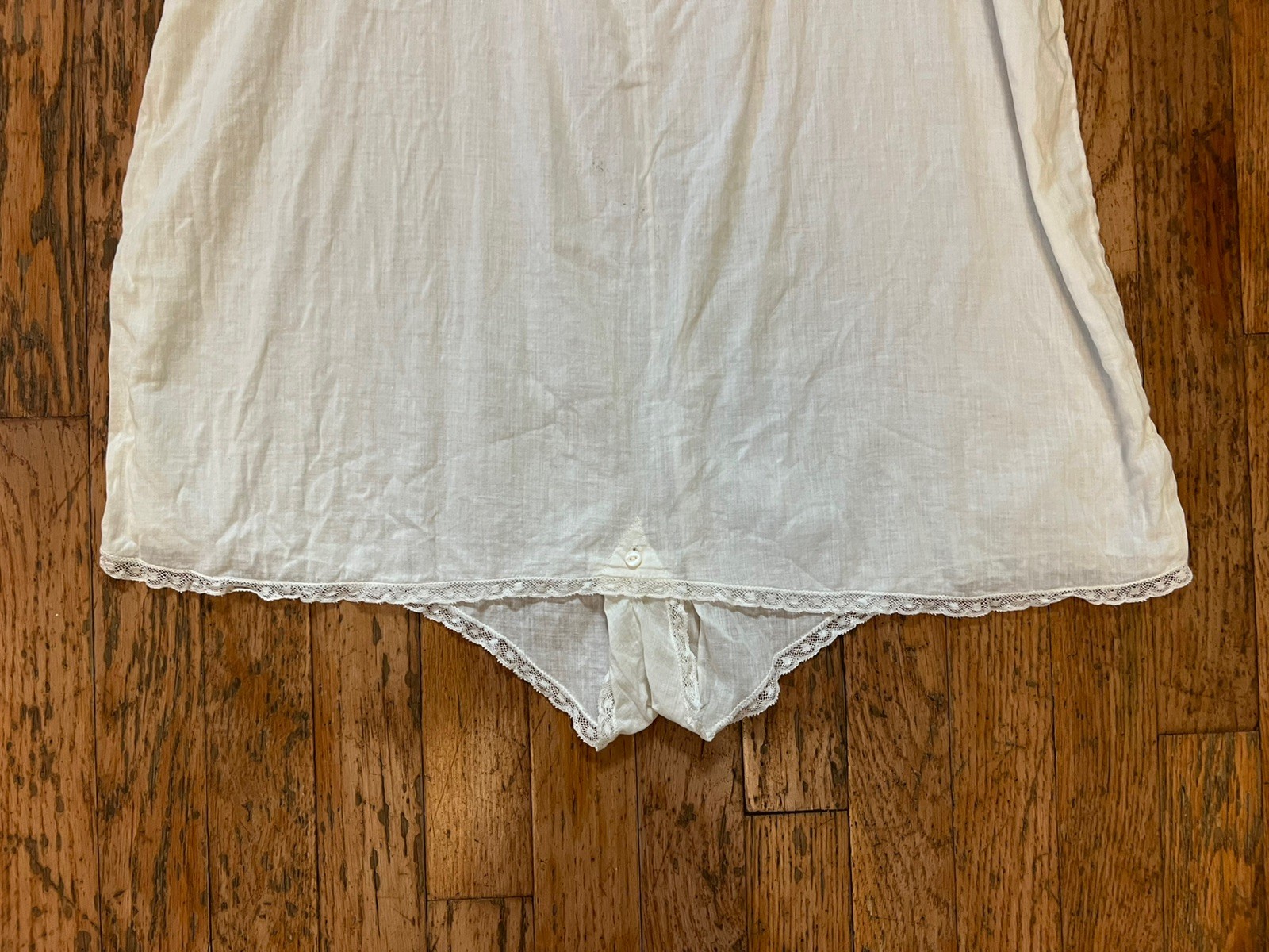 Antique Edwardian Women’s Chemise Step-in-Teddy Trimmed With Lace And Ribbon
