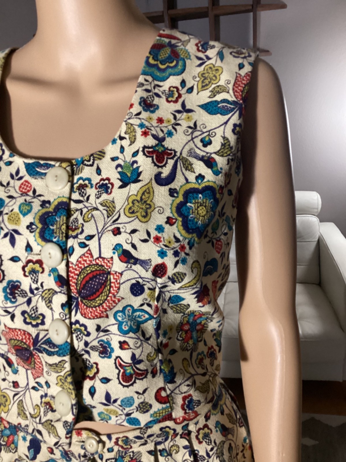 Vintage 60’s 70’s Garland Cotton Floral Bird Print Skirt & Top Set Boho Hippie