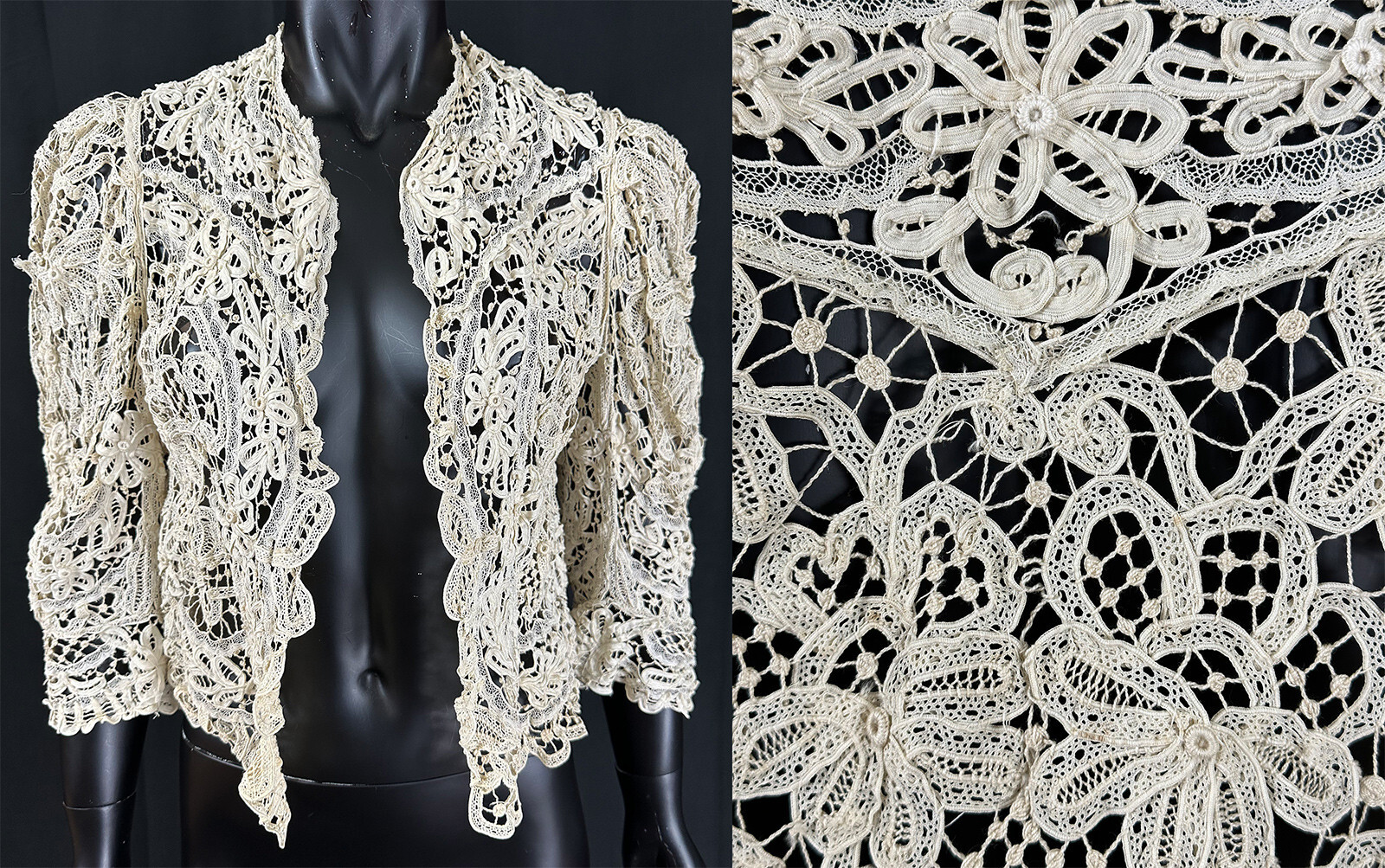 Edwardian Point de Venise Battenburg Tape Lace Cream Short Shrug Bolero Jacket