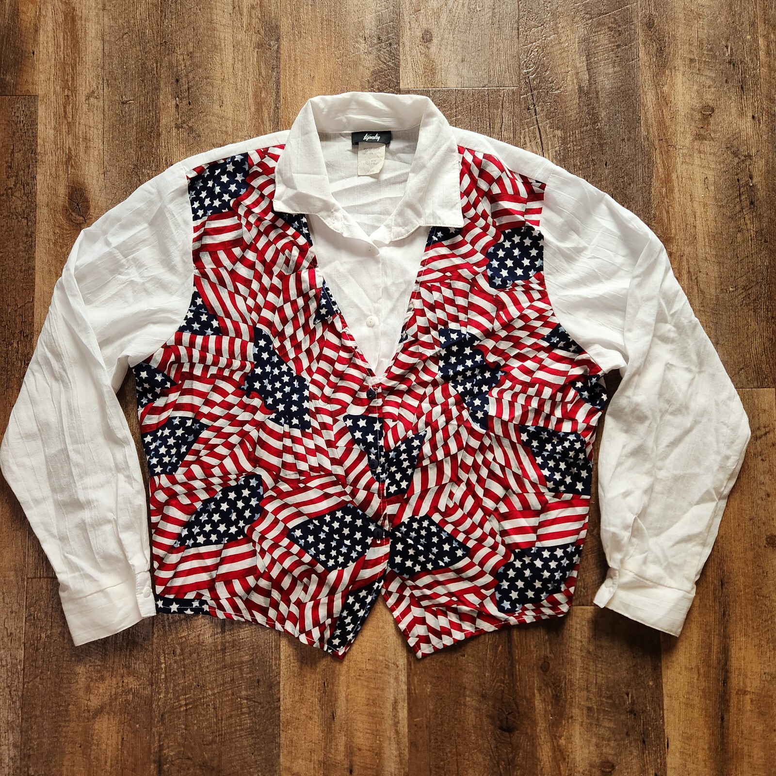 W@W! Tapestry XL Long Sleeve Button Down Shirt American Flag Vintage