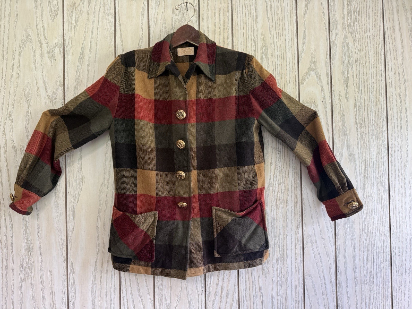 Vtg 50s Pendleton 49er Wool Jacket L Autumn Yellow Red Green Plaid Chore Shacket