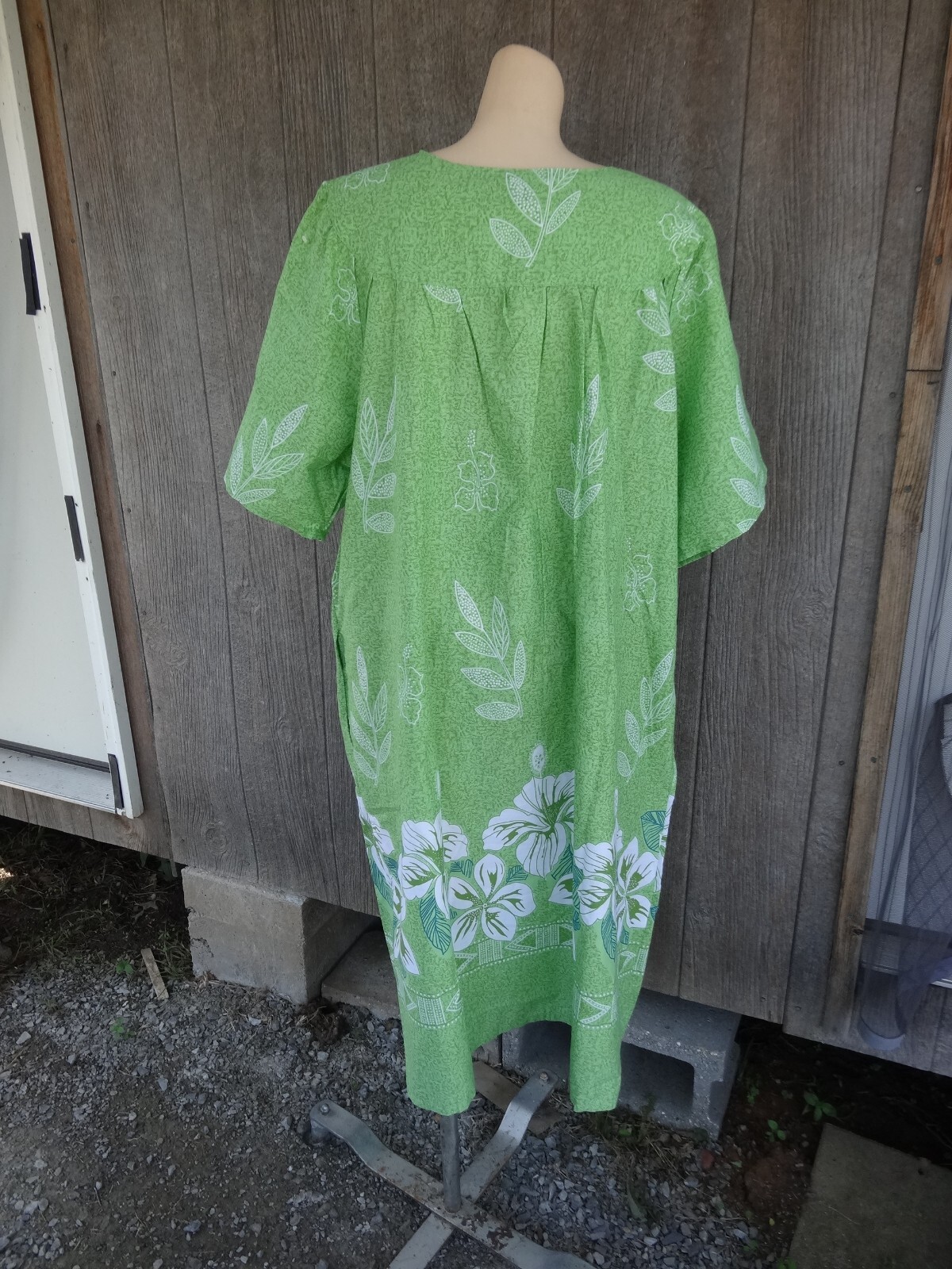 Nos Hawaiian Cotton Blend Green Muu Muu Lounging Summer House Dress 2xl