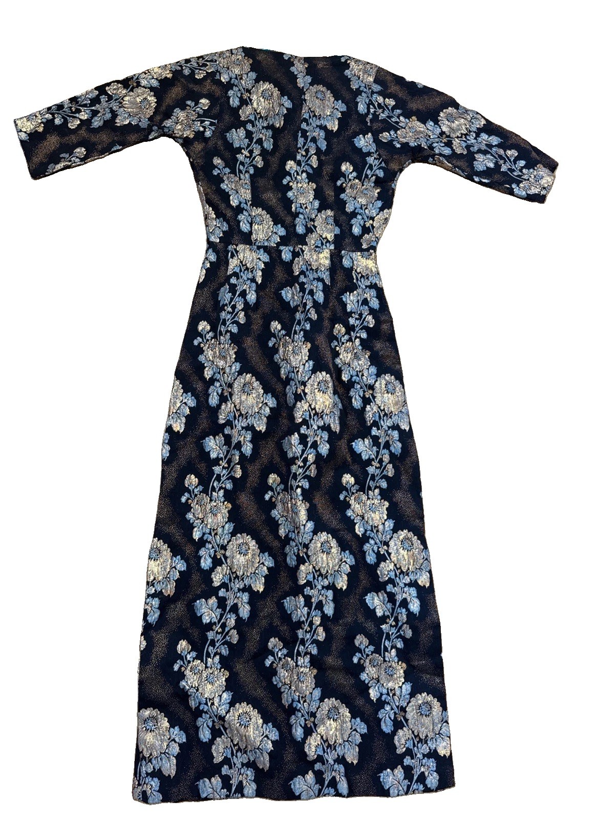 Vtg 1960s Linda of California Dress S Metallic Brocade Floral Cocktail Wiggle