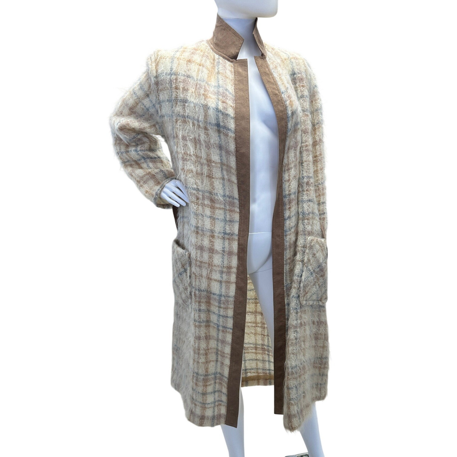 1960s Gino Rossi Mohair LIghtweight Plaid Long Cardigan Robe Jacket Coat JS