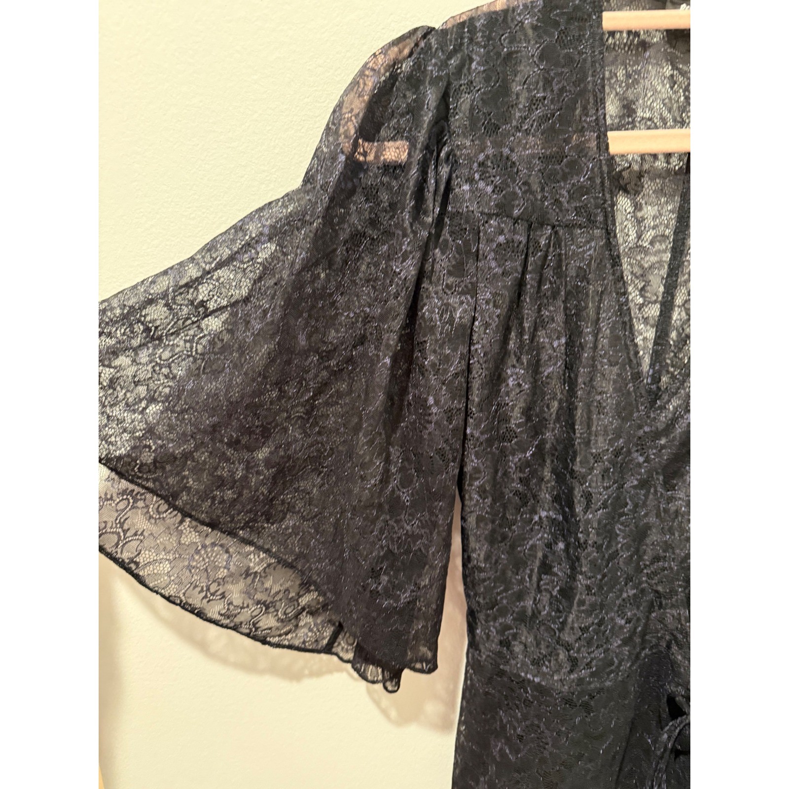 Vintage Y2K Betsey Johnson New York Black Lace Sheer Wrap Dress