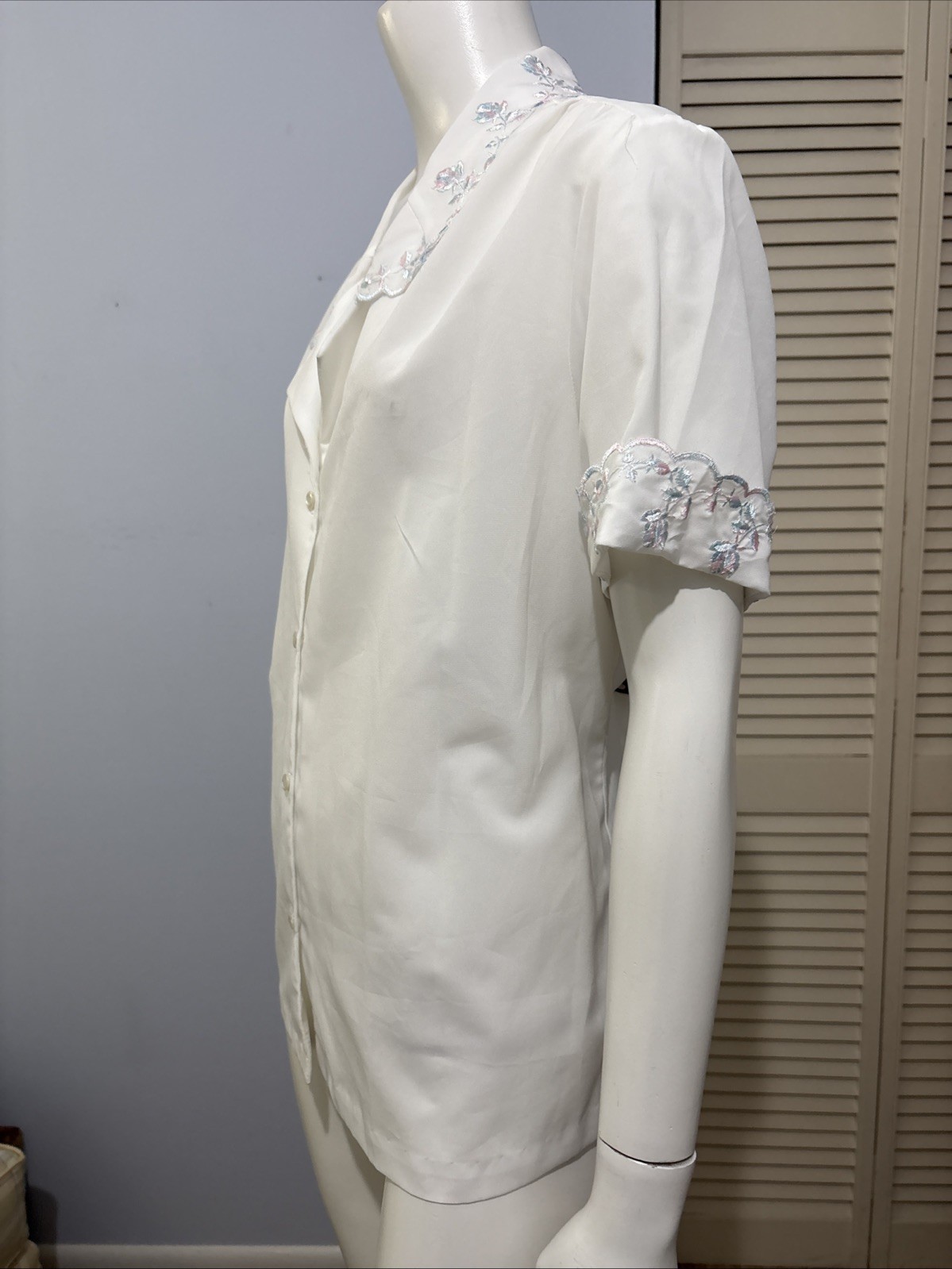 Vintage Lee Mar Pageant White Secretary Blouse Embroidered Women’s L (16)