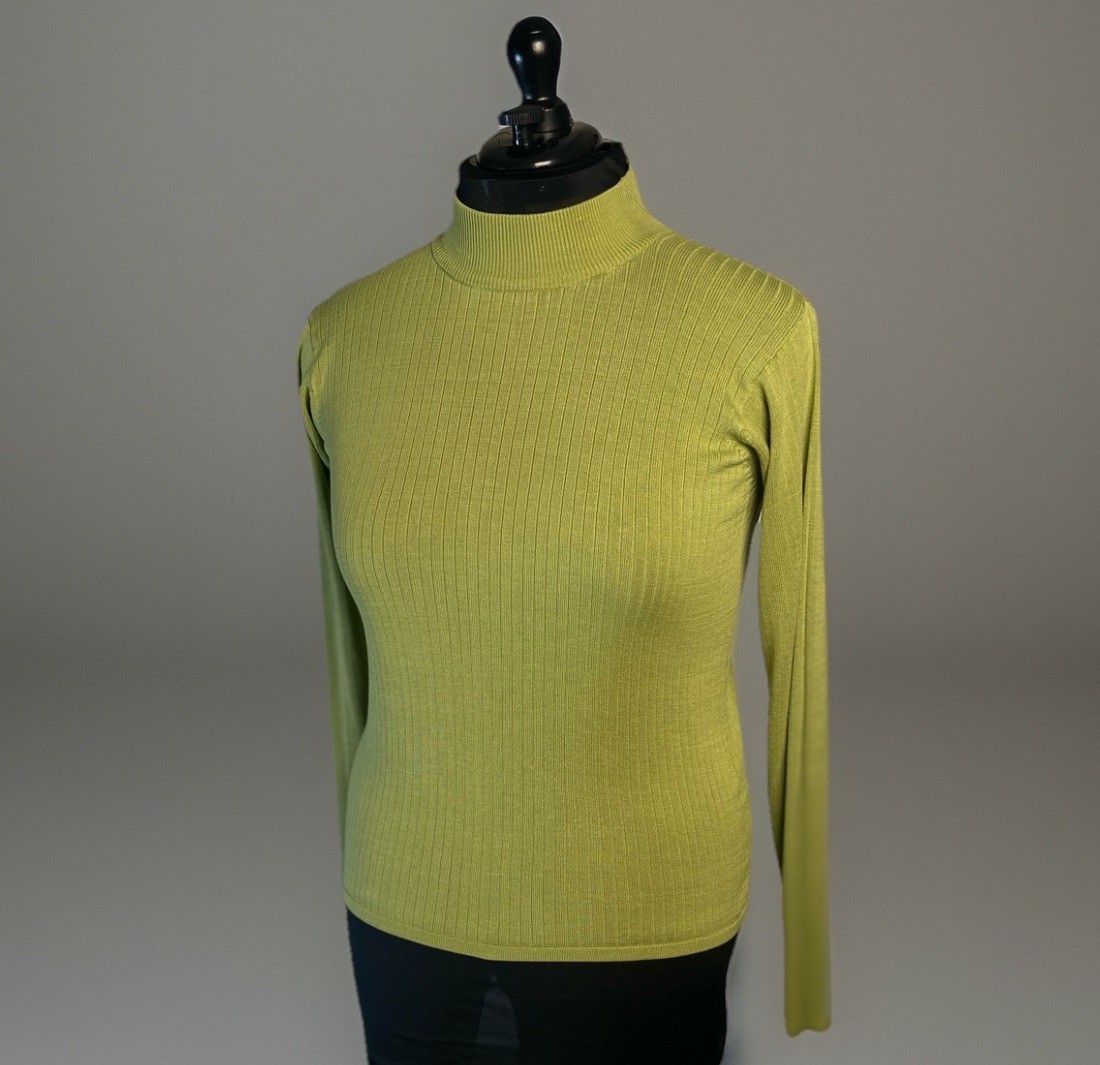 Vintage 80s 90s Size Sm 100% Silk Ribbed Knitwear Lime Sweater Stephanie Andrews