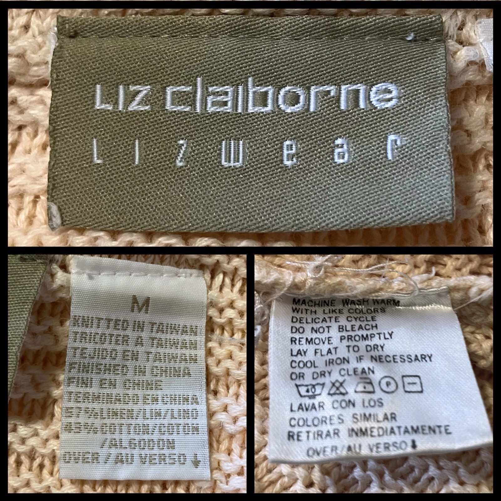 Vintage 80s Liz Claiborne Peach Linen Cotton Blend Knit Polo. S/M. Preppy Retro