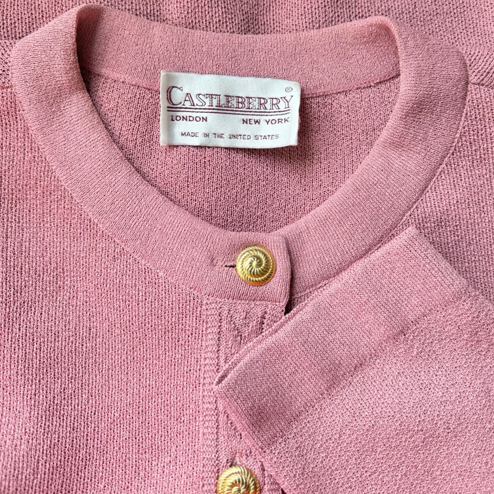 Vintage Pink Cardigan Sweater Womens Large 70s Castleberry Knit Blazer