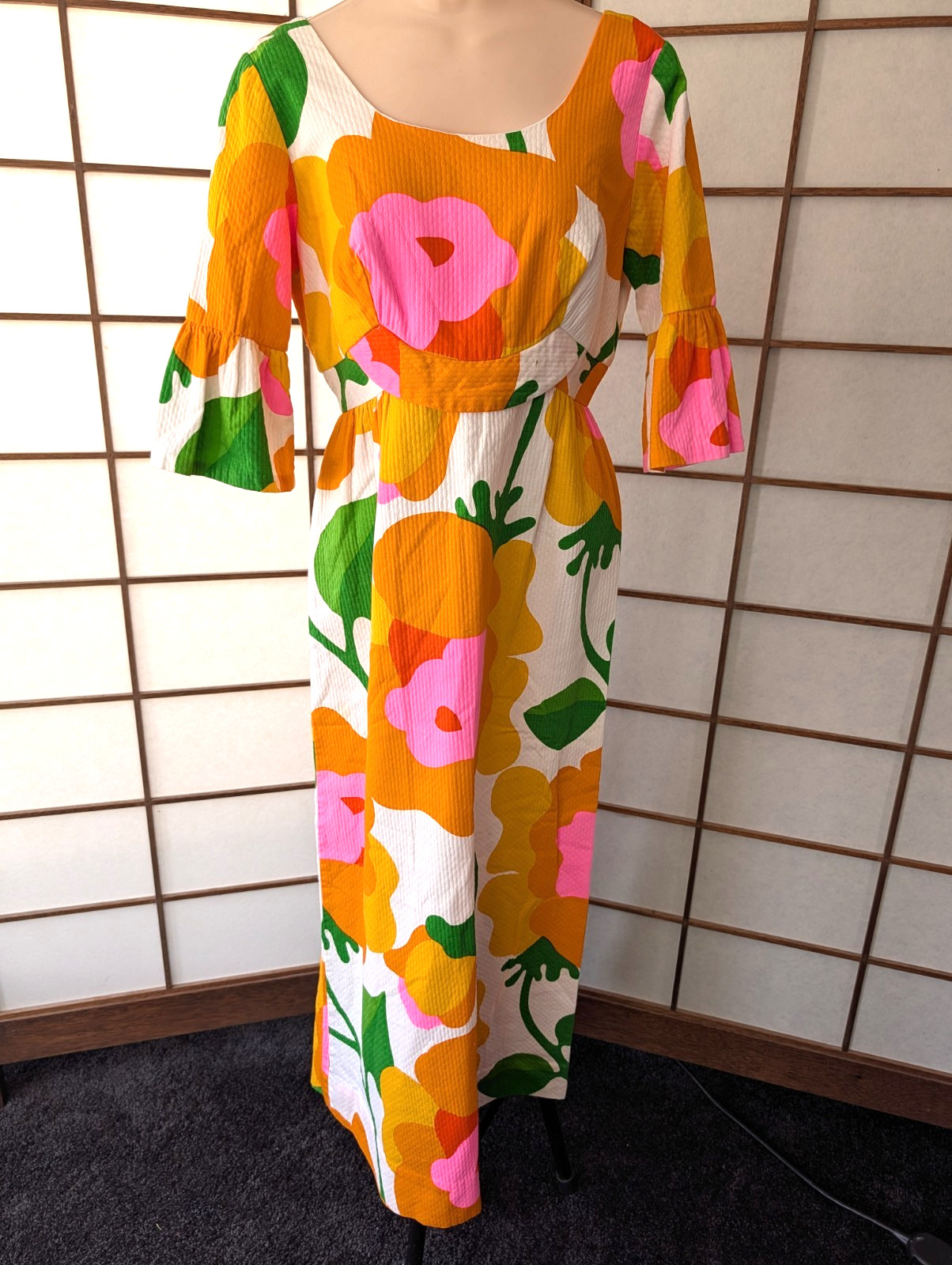 Vintage Malia Honolulu Hawaiian Maxi Dress Oversize Mod Floral Size M 1960s 70s