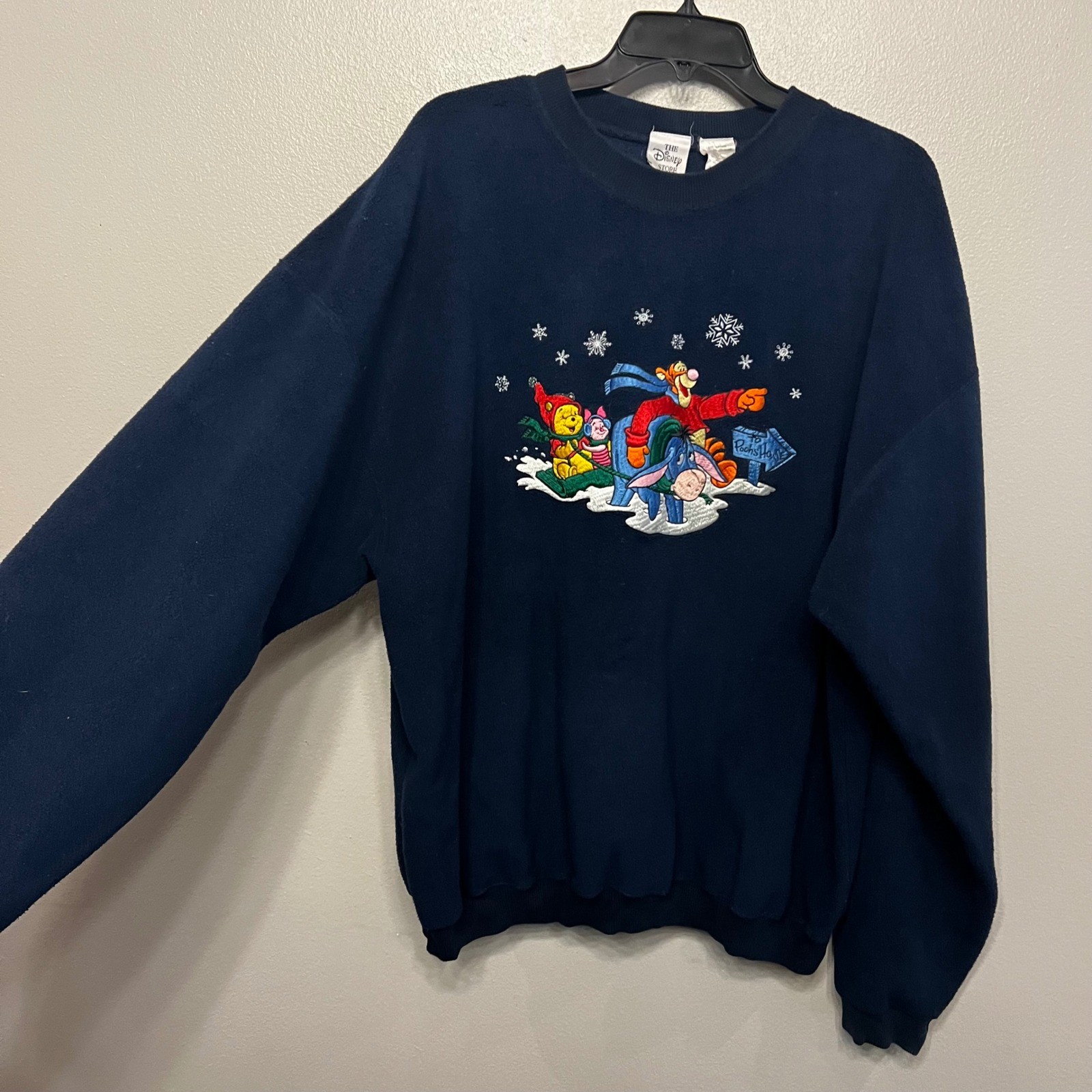 VTG Disney Store Winnie the Pooh Embroidered Nordic Fleece Sweatshirt Navy Sz L