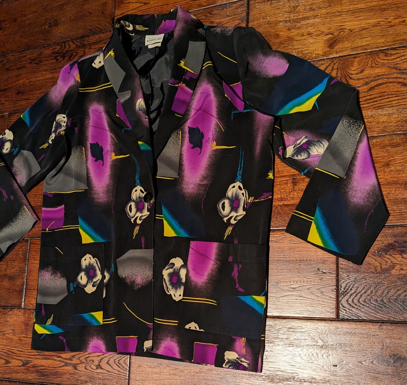 Vintage 1990s 90s Blazer Brownstone Studios New York Floral Shoulder Pads Size L