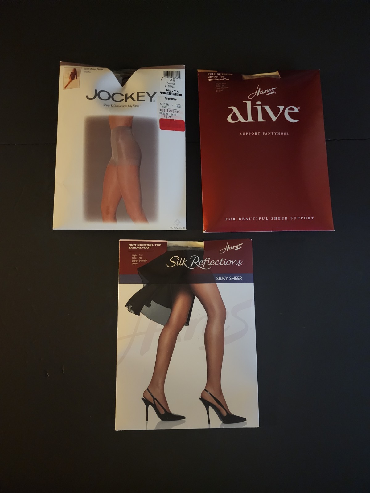Vintage New, 3 Original Packages Nylons, Hosiery Various Colors, Hanes & Jockey