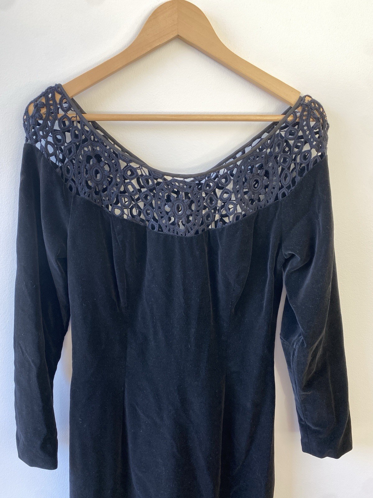 Mariana Hardwick Vintage Black Velvet Dress 12 AU 8 US Lace Long Sleeve Evening