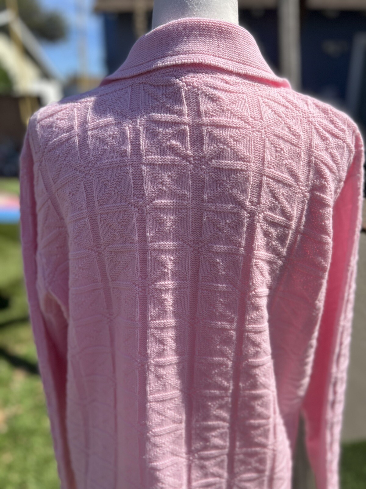 Vintage Billie Jo M Crochet Sweet Pink Long Sleeve Knit Cardigan Sweater USA
