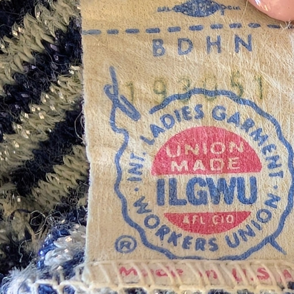 VTG Kitty Hawk Union Made Striped Metallic Thread Retro Nautical Preppy
