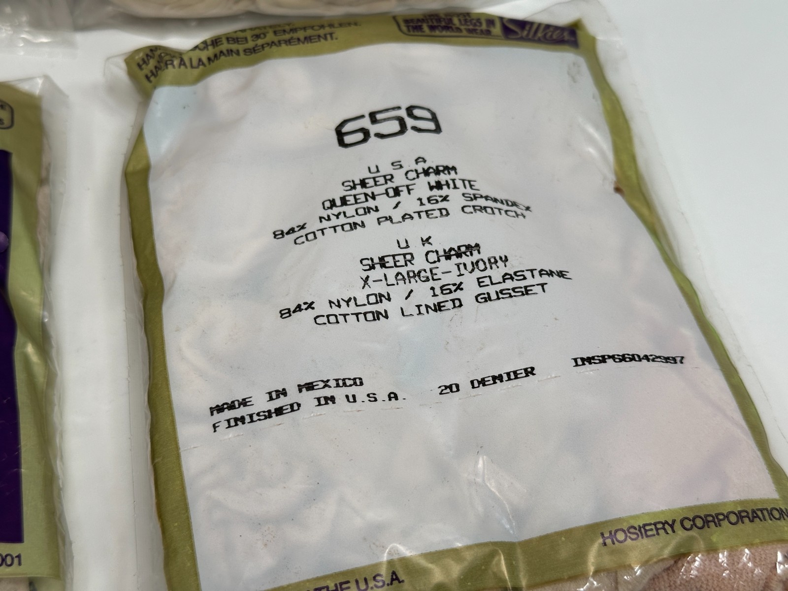 6 SILKIES Pantyhose Nylon Spandex X-Large Queen OFF WHITE 659 SHEER CHARM NEW