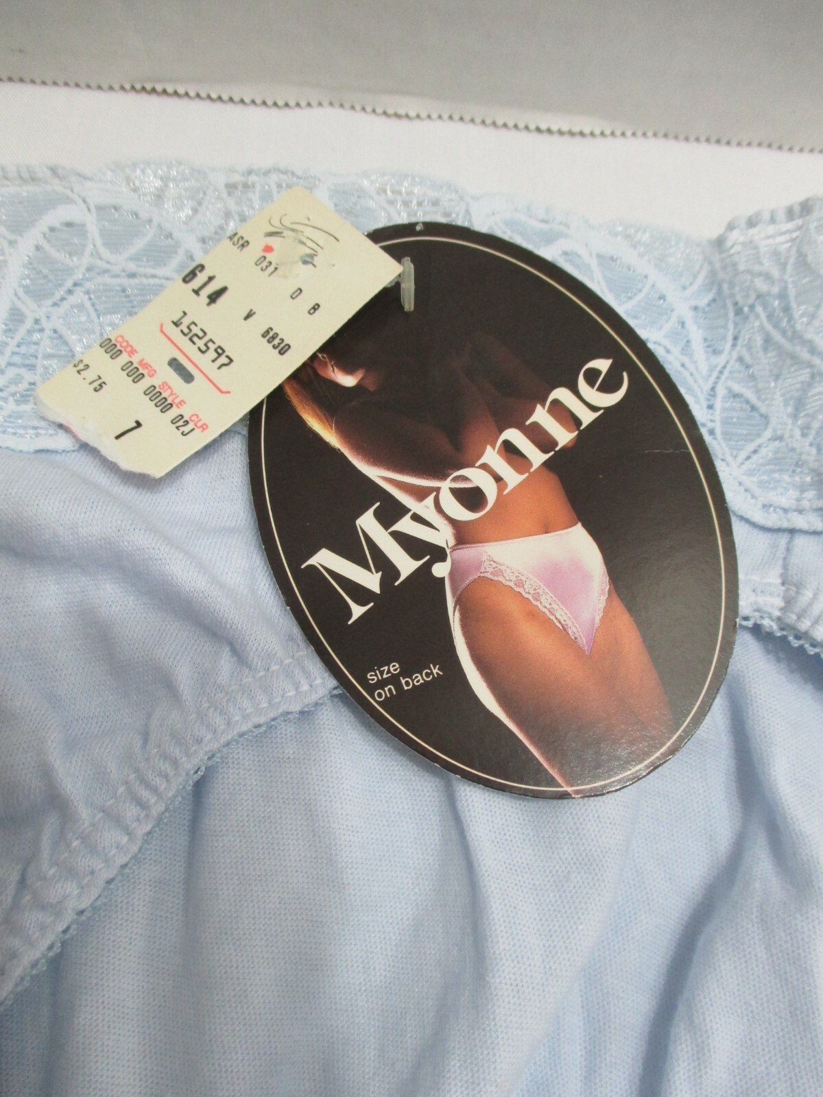 VINTAGE MYONNE HIGH CUT PANTY WITH 2 1/2″ LACE WAIST COTTON PANTIE BLUE SIZE 7
